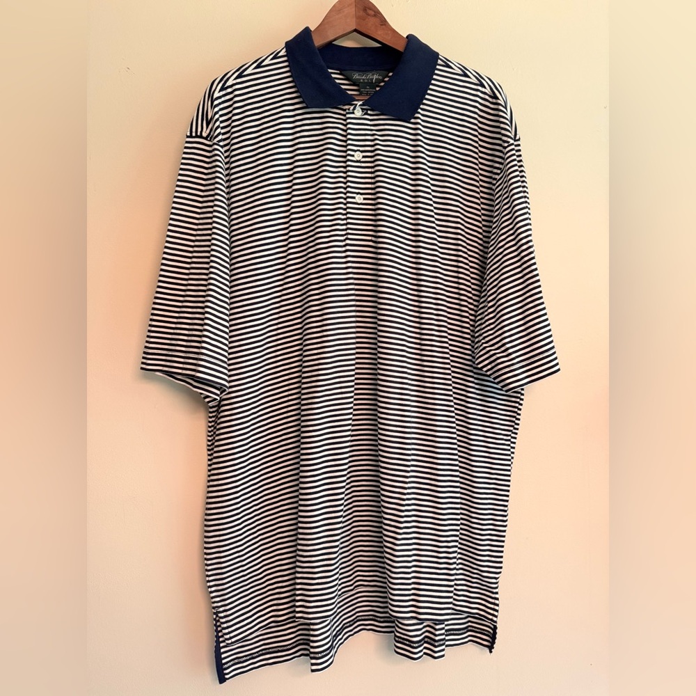 Brooks Brothers Golf Blue and White Striped Polo Shirt‎ XL 100%Pima cotton-NWT-